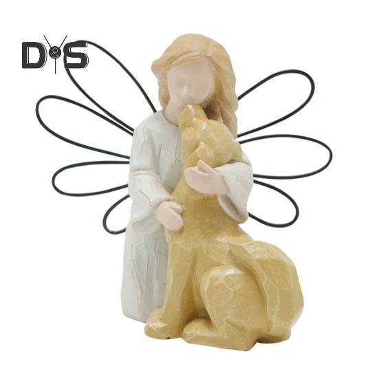 

Статуэтка ангела и собаки, расписанная вручную из смолы, украшение для домашнего офиса, настольная мини-статуэтка ангела, девочки и собаки, подарок для любителей собак