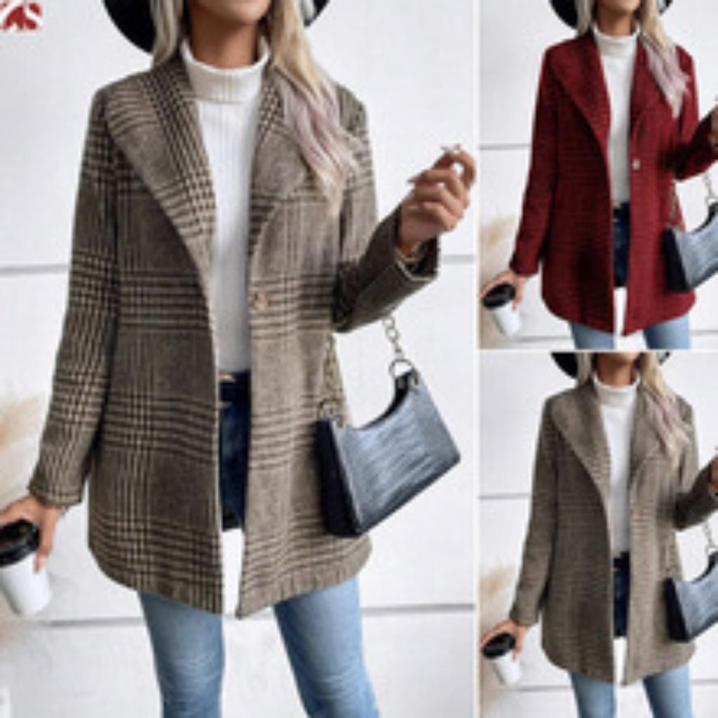 2025 New Women's Winter Lapel Slim Woolen Solid Color Fashion Coat for Europe and America