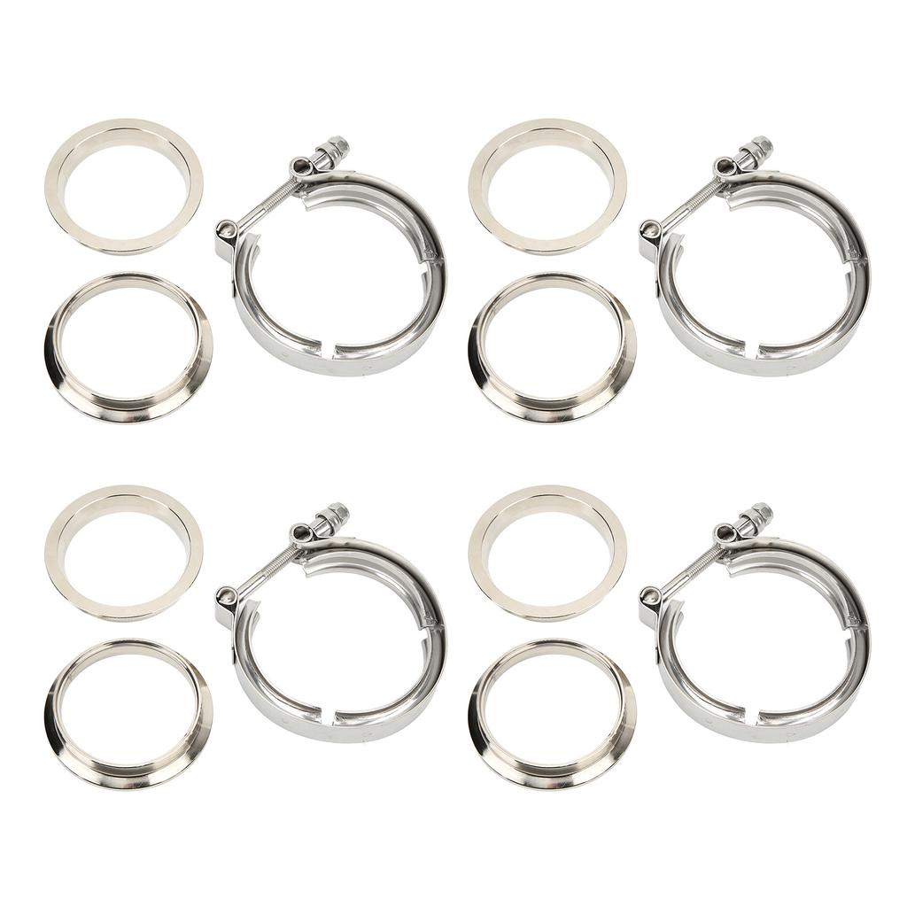4pcs 3in V Band Clamp Flange Kit Stainless Steel Silver Universal for Turbo Downpipe Exhaust