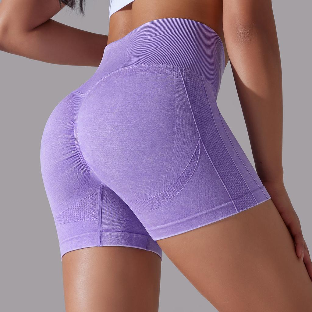 Seamless Water Washed Sports Yoga High Waist And Hip Lifting Shorts Without T-Line, High Elasticity Running Peach Hip Shorts For Women