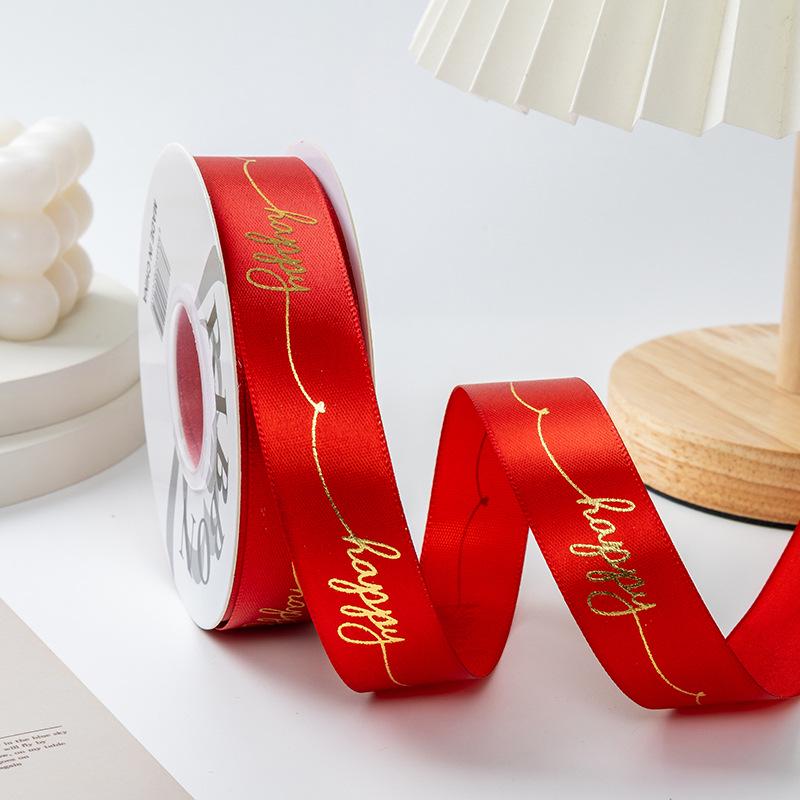 Gold-stamped Polyester Gift Ribbon Bow for Cakes & Floral Packaging