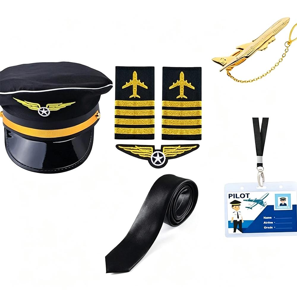 Women's Flight Attendant Cosplay Costume Accessory Set Men Flight Attendant Costumes Accessory Cap Sunglasses Tie Halloween Suit