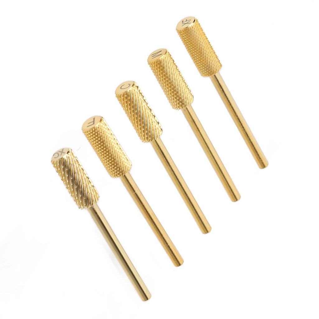 5PCS Nail Drill Small Barrel Bits Sets Polishing Nail Tungsten Steel Drill Bits Manicure Pedicure Grinding Tool Gold