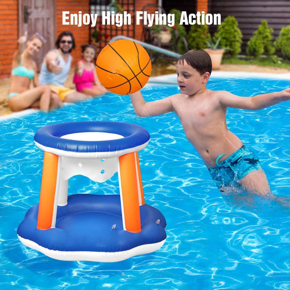 Inflatable Pool Float Set Volleyball Net and Basketball Hoops Floating Pool Swimming Game Toys for Kids and Adults