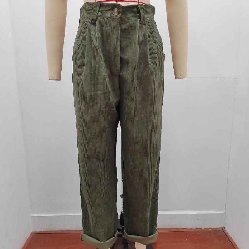 GMXIA Autumn Women's High Waist Casual Pants Solid Colour Corduroy Loose Straight Trousers