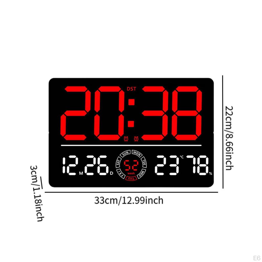 Digitale Wanduhr Dual-Alarm Monats-Tages-Wochentagsanzeige, Große Temperatur-LED