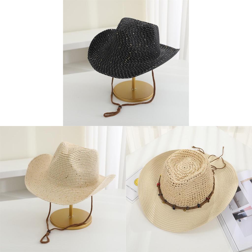 Cowboy Straw Hat With Wide Brim For Summer Outdoor Sunshade And Casual Wear