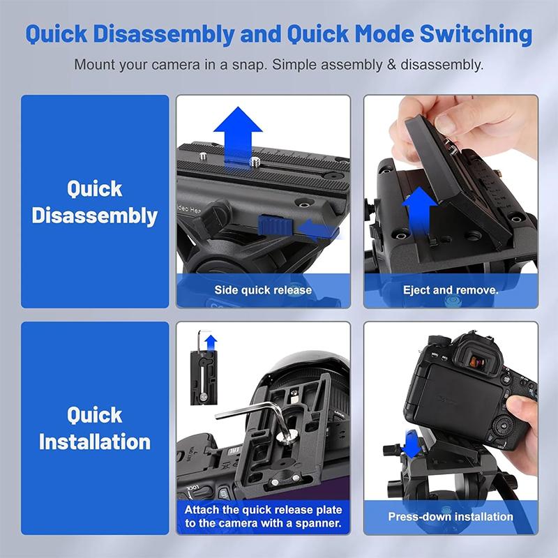 COMAN KX3636 Professionelle Hochleistungs-Kamerastative mit Schnellwechselplatte und 360° Fluidkopf Videostativ für DSLR Camcorder