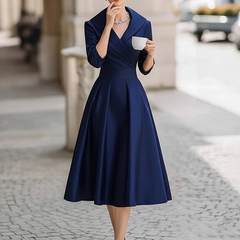 2025 Autumn European & American Style Slim Elegant Evening Gown: High-End Solid Color Long Skirt