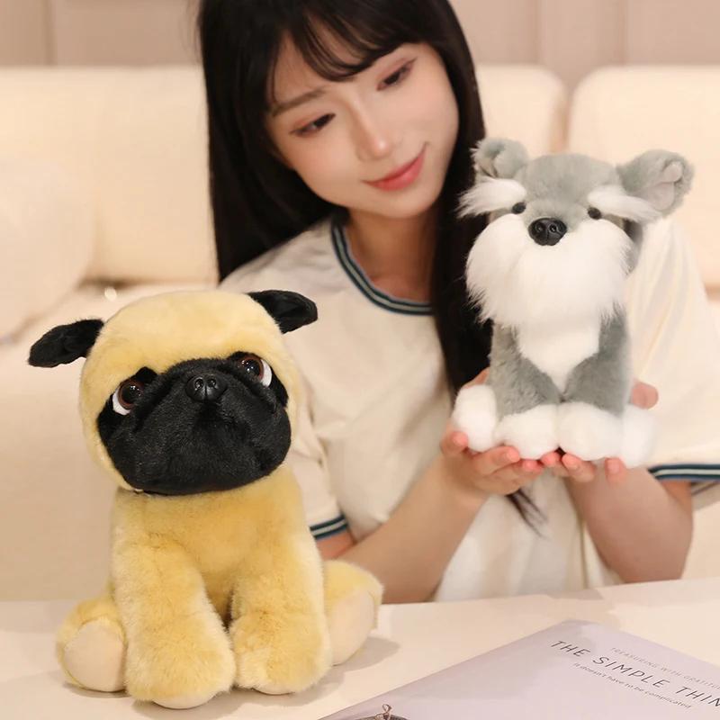 Kawaii Simulation Puppy Plush Toys Soft Cute Sitting Husky Schnauzer Bulldog Dogs Toys Funny Cartoon Pets Birthday Gift For Kids