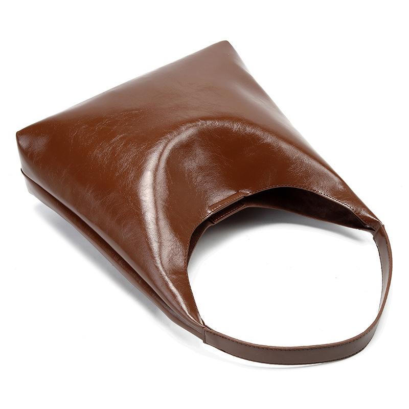 Lazy Style Retro Large-capacity Tote Bag Female Oil Wax Leather All-match Commuter One-shoulder Handbag