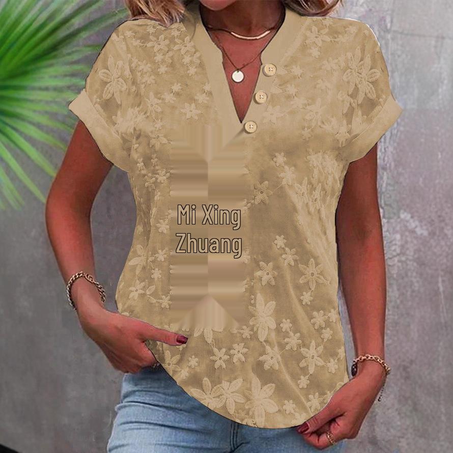 Women's Casual Solid Color V-Neck Short-Sleeved Shirt - Summer 2025 Edition