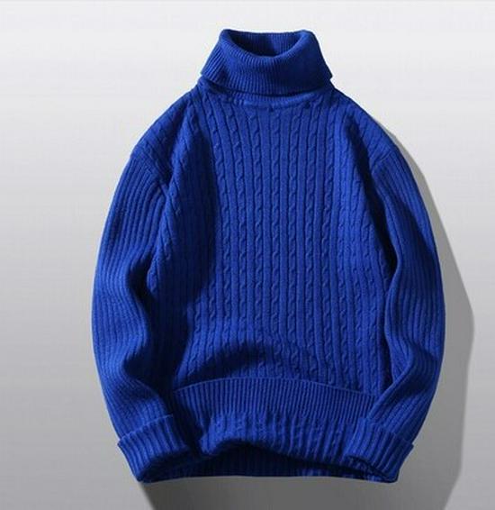 Men's Cable Knit Turtleneck Sweater - European & American Style, Autumn/Winter, Solid Color