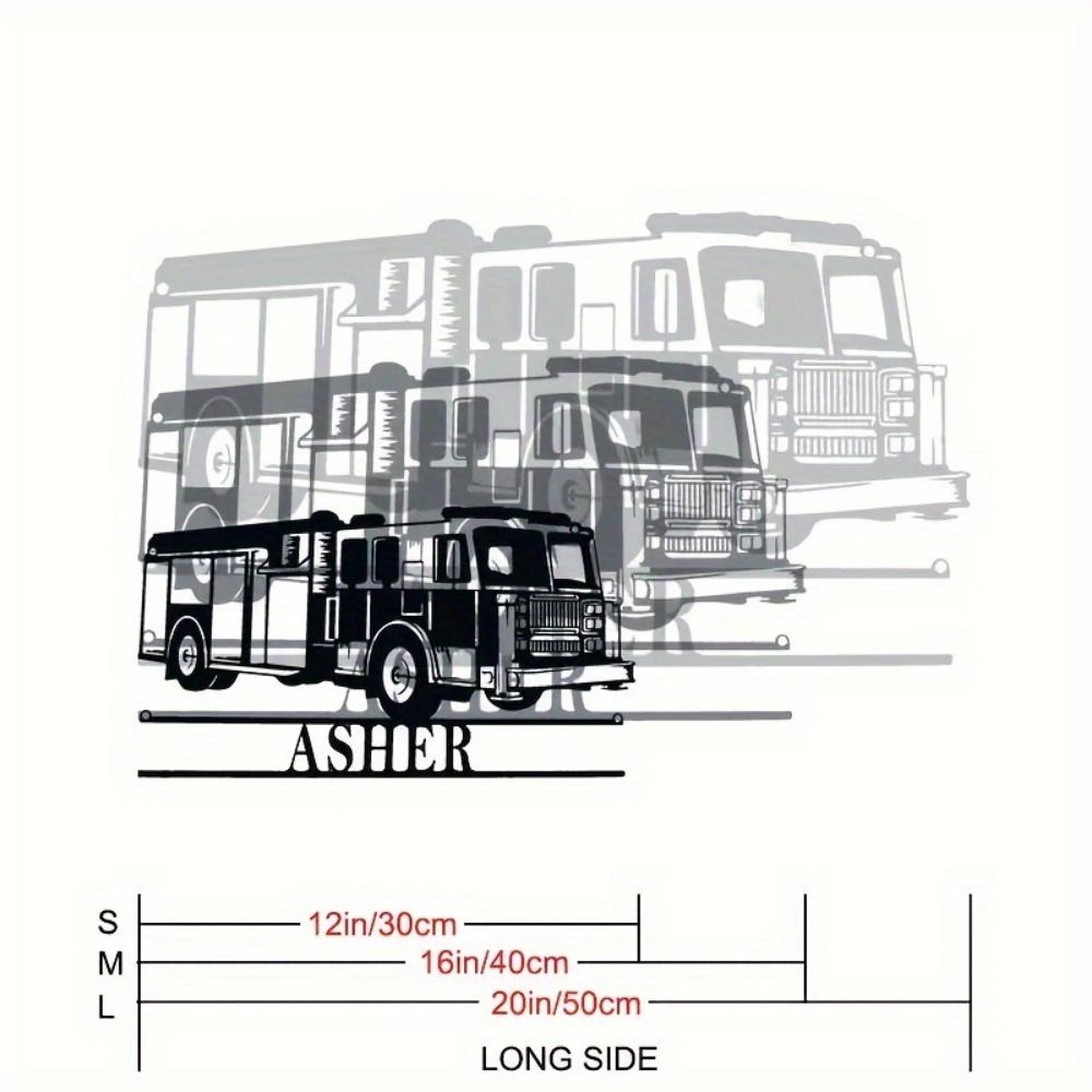Steel Fire Truck Wall Art Bohemian Decor Firefighter Gift Home Office Metal Sign 30cm