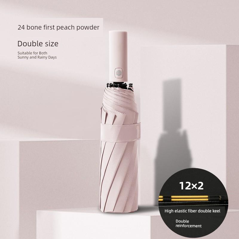 24-Rib Fully Automatic Umbrella, Dual-Purpose for Sun and Rain, Black-Coated Folding Sun Umbrella, Sun Protection, Uv Protection, Reinforced and