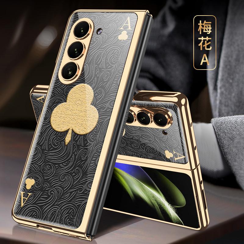 Luksusowe Platerowane Etui Pełne Pokrycie dla Samsunga Galaxy Z Fold 7 6 5 Fold5 Malowane Szkło Hartowane Odporne na Wstrząsy Ochronne Etui na Telefon