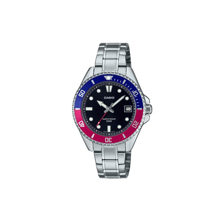 CASIO MDV 10D 50m Waterproof Quartz Movement Stainless Steel Strap Watch Women s Watch Black Dial MDV-10D-1A3V Black Dial