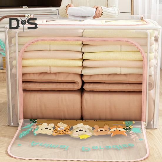 Large Storage Box with Handle Transparent Design Zipper Closure Multi-Function Home Quilt Storage Bag Blanket Clothing Organizer