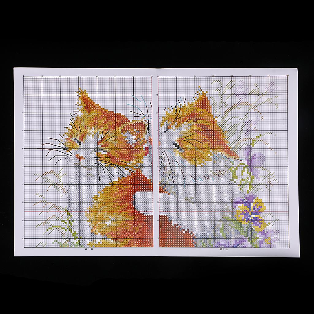 Stamped Cross Stitch Set DIY Embroidery Pre-printed Kissing Cats Pattern Full Kit for Gifts Birthday Wedding Christmas
