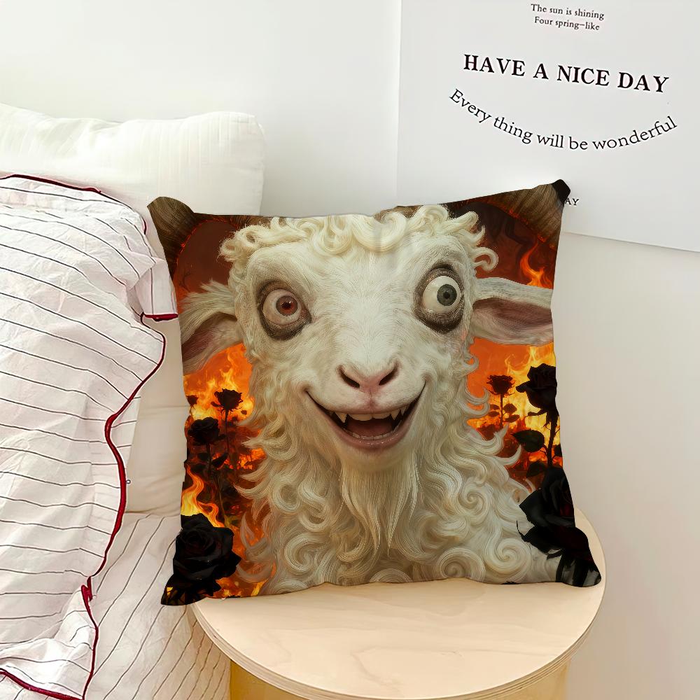 1PC Screaming Goat Sheep Embroidered Style Printed Pillow Cover Short Plush Polyester Cushion Case Animal Pillowcase Home Decor