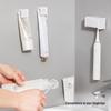 Punch-Free Wall-Mounted Toothbrush and Toothpaste Holder - Multifunctional Bathroom Organizer In White