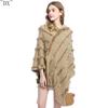 DX~~ Fall/Winter New Knitted Hooded Cape Shawl Monochrome Pullover Cape Knit Hooded Large Shawl