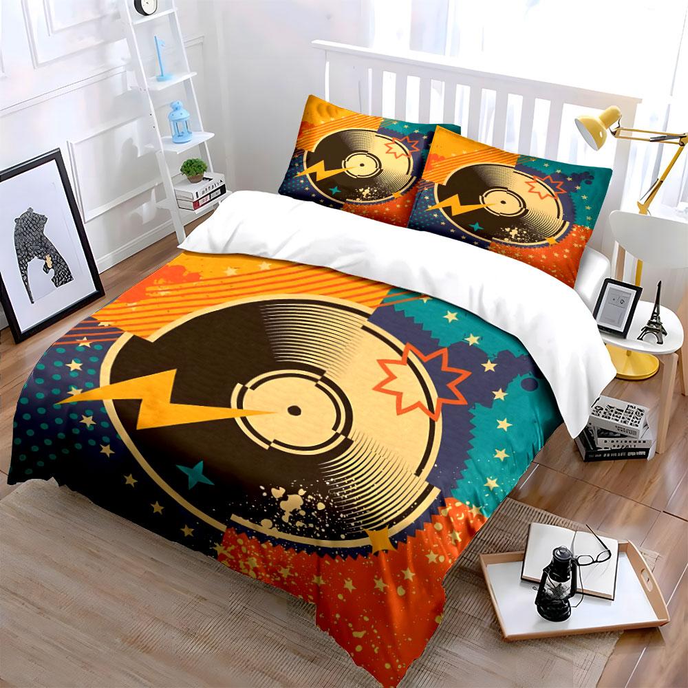 Retro Music Design Set Multiple Sizes Kid'S And Adults' Bedroom Exquisite 3Pc Bedding Set, Gift