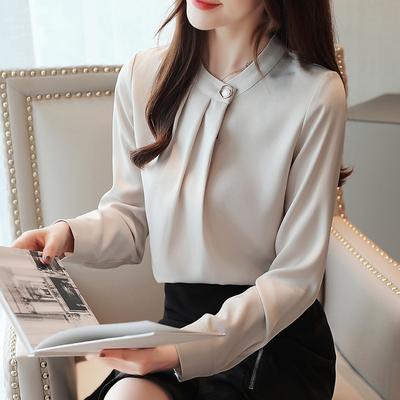 Podzimní Nový Styl Dojíždějící Profesionální Košile Design Niche Korejský Chiffonový Pulovr Top s Dlouhým Rukávem pro Ženy