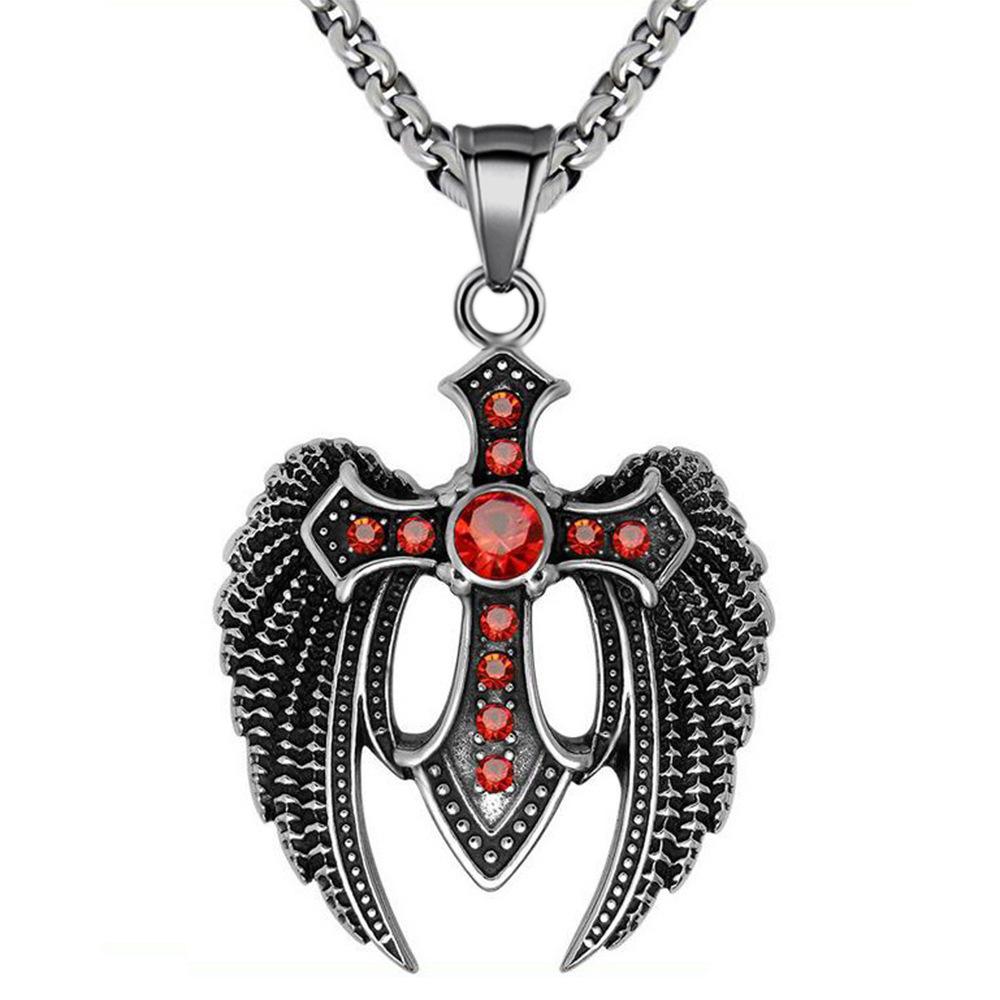European and American Dark Punk Style Dark Angel Cross Sword Inlaid with Zirconium Pendant Necklace