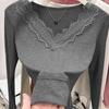 Tops for Women Pullover Long Sleeve V-neck  Autumn Winter Warm Slim Thickened Lace Top