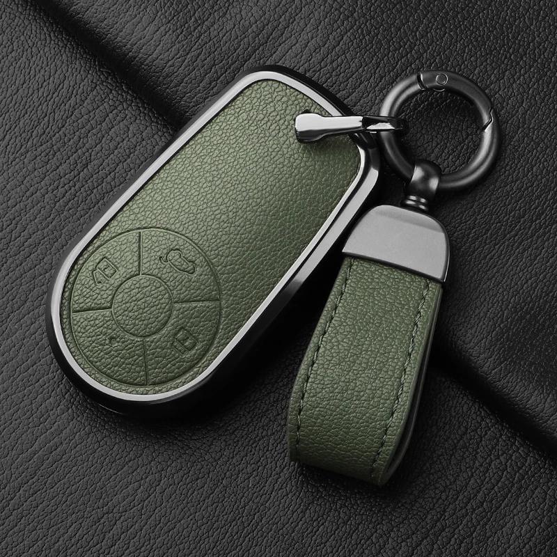 Aluminum Alloy Goatskin Car Key Case Cover For Greatwall Ora R1 R2 Good Cat Gt Lightning Cat Ballet Cat White Cat Iq Keychain