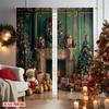 2pcs 2D flat printing High-Quality Christmas Curtains Luxurious retro fireplace and warm walls Digital Printed Polyester Drapes