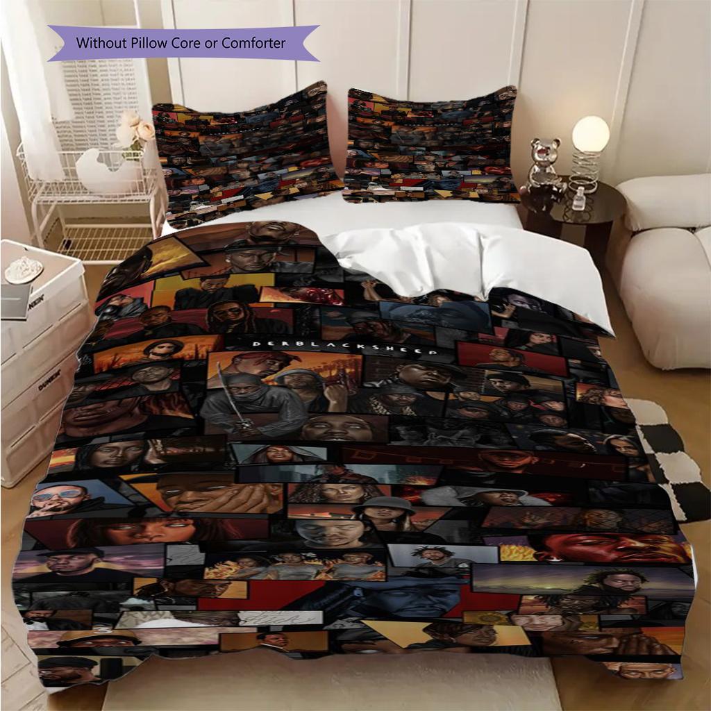 Rap Legends Street Art Tribute Threepiece Set 1 Duvet Cover 2 Pillowcase Without Core Soft And Comfortable Duvet Cover And Pillowcase