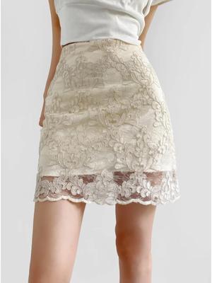 Jupe Rétro Jacquard Dentelle Élégante Taille Haute pour Femmes