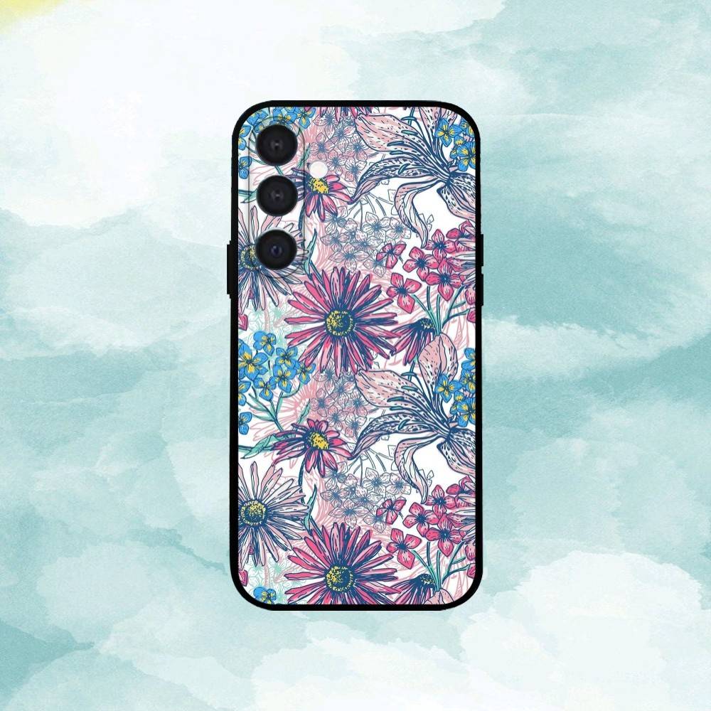 Flowers A-Art Phone Case For Samsung A73,72,71,A52,51,40,41,A22,A32,31,A13, Soft Black Shell