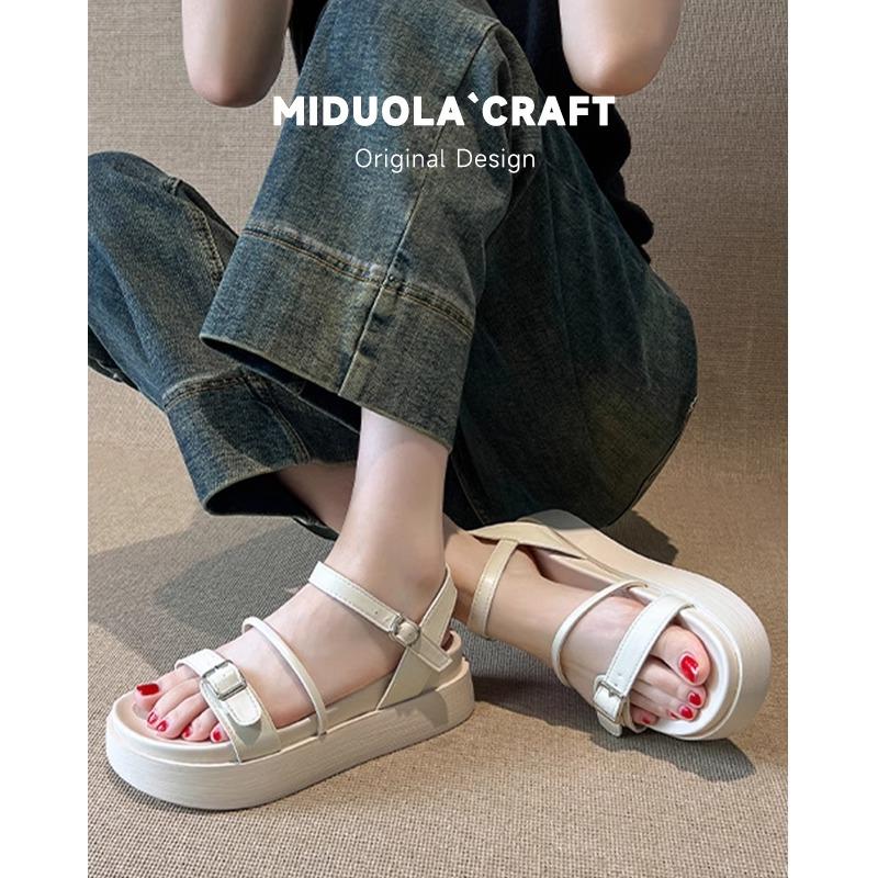 Sheepskin version~ thick-soled height-increasing sandals for women's summer wear 2025 new summer fashion high-end French cool slippers