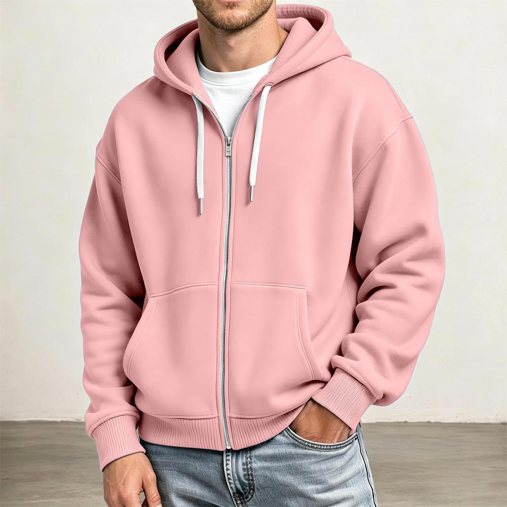 Men's Full Zip Hoodie Drop Shoulder Sleeves, Casual Long Sleeve Sweatshirt for Everyday Wear