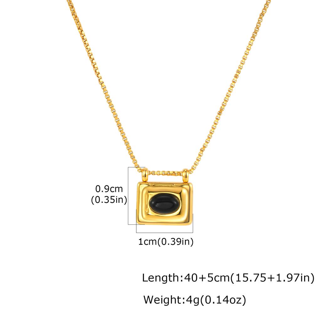 Square Pendant Necklace Stainless Steel Natural Stone Inlay Box Chain for Women Vintage Healing Jewelry Waterproof