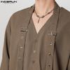INCERUN Men V Neck Long Sleeve Patchwork Button Up Casual Loose Shirts