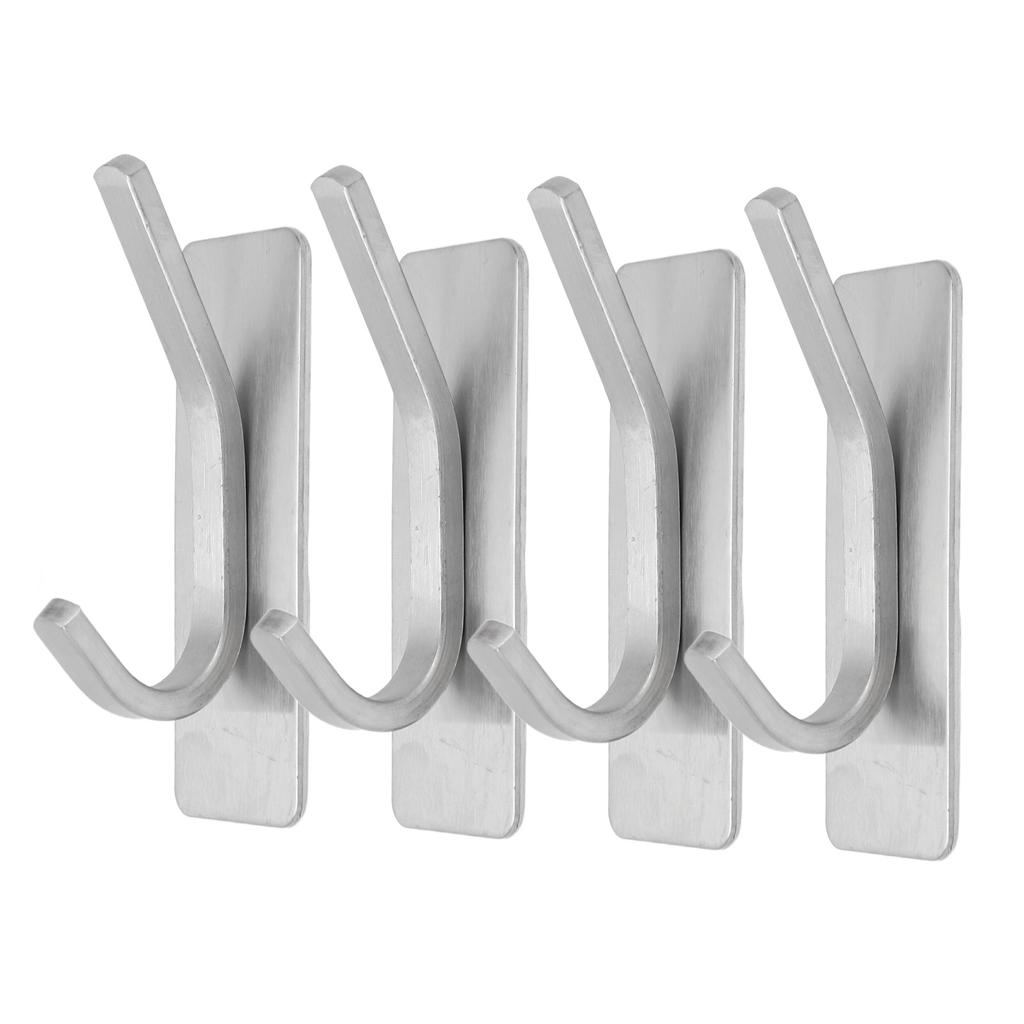 4pcs Adhesive Hooks Hole Free Wall Hangers Coat Hat Stainless Steel Hooks Bathroom Adhesive Hangers Silver