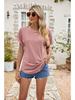 Women's Eyelet Summer Round Neck Short Sleeve Casual T-shirt