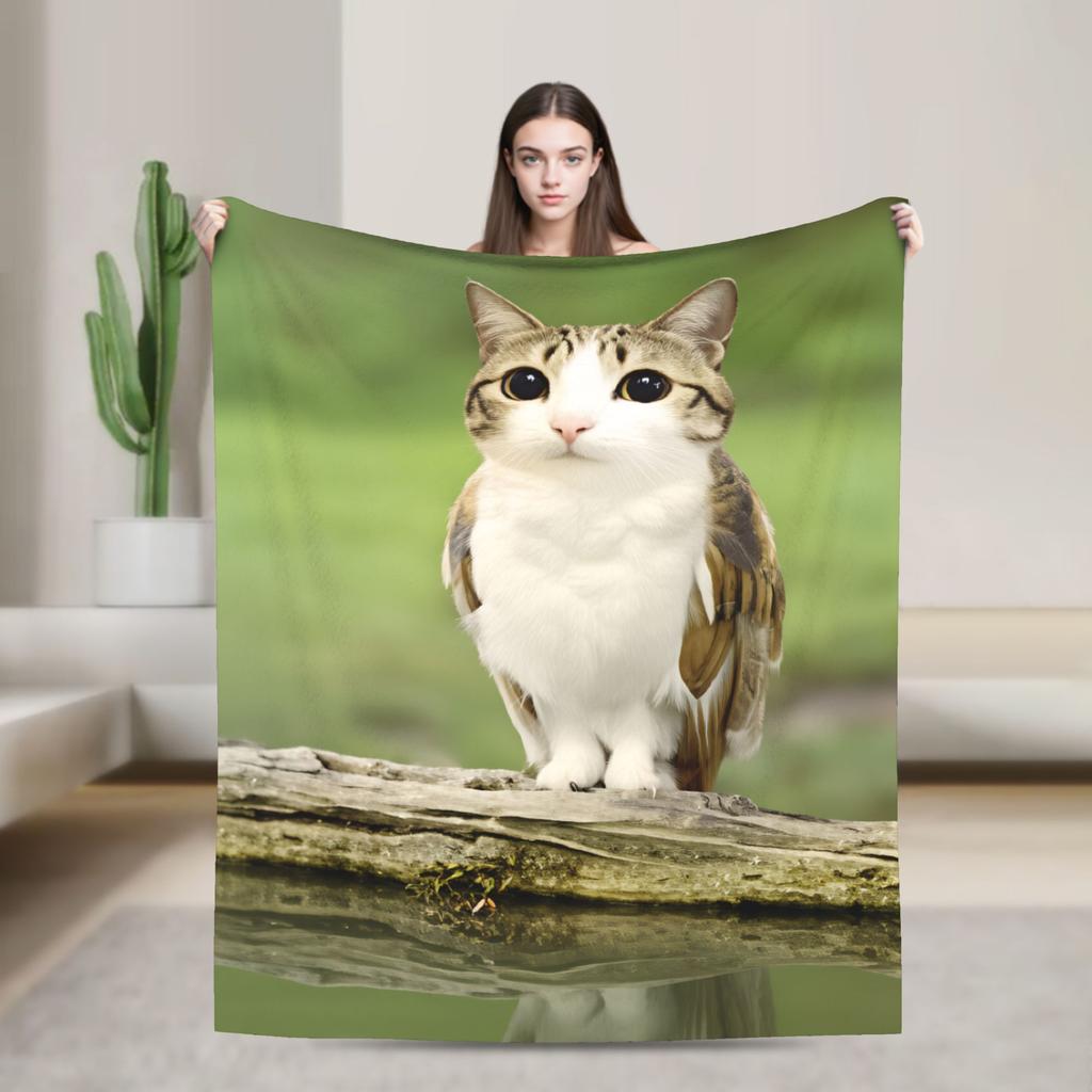 Miauw Kat Uil Bellen Telefoon Thema Warme Gezellige Deken Esthetische Reis Plaid Home Decor Flanellen Sprei Bank Bed Cover