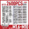 Flat Head Socket Cap Countersunk Screws Assortment Stainless Steel M1.6 M2 M2.5 M3 M4 M5 M6 M8 M10 2600p 4-50 Mm Full UNC Thread