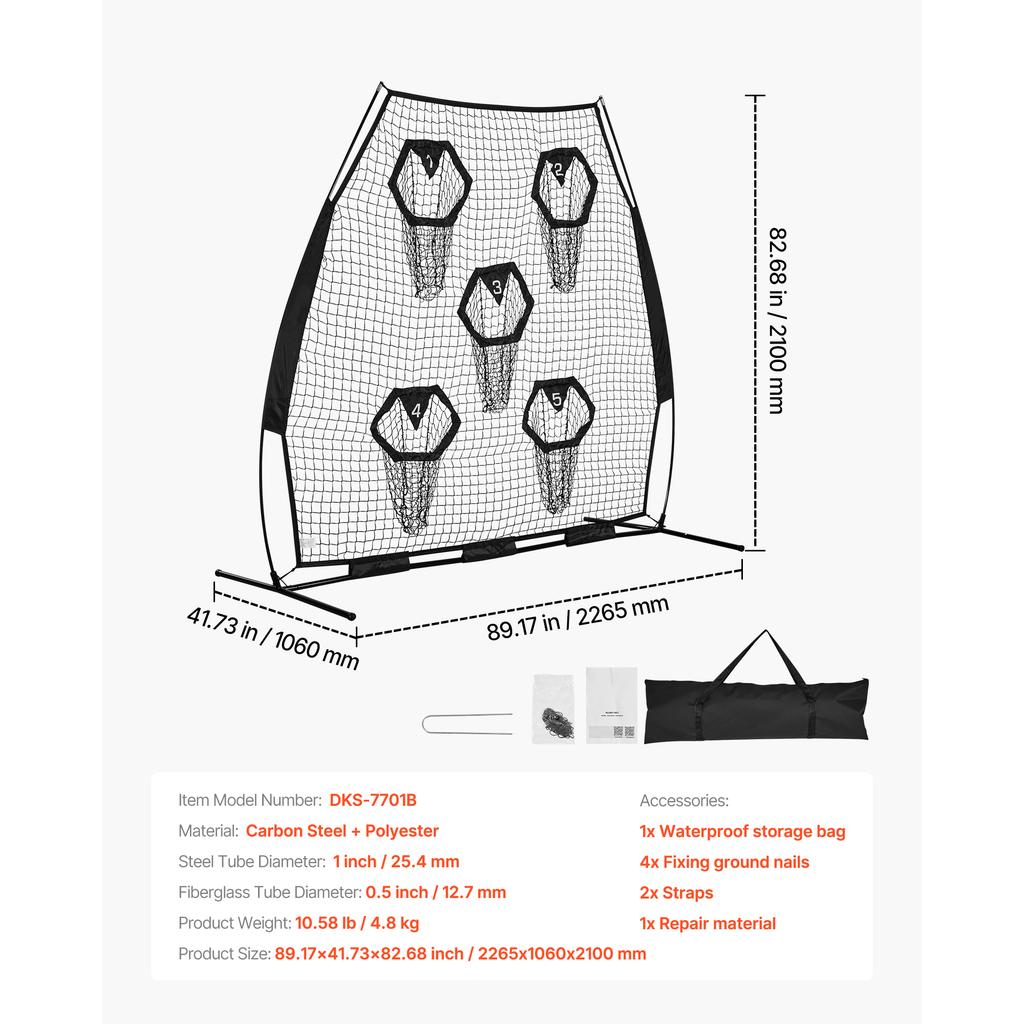SucceBuy Football Trainer Throwing Net Training Practice Net with Target Pockets Knotless Net Includes Strap Portable Carry Case