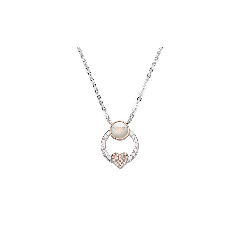 Emporio Armani mother-of-pearl heart-shaped diamond 925 silver necklace women s silver EG3470040 F basic packaging-brand original box серебряный