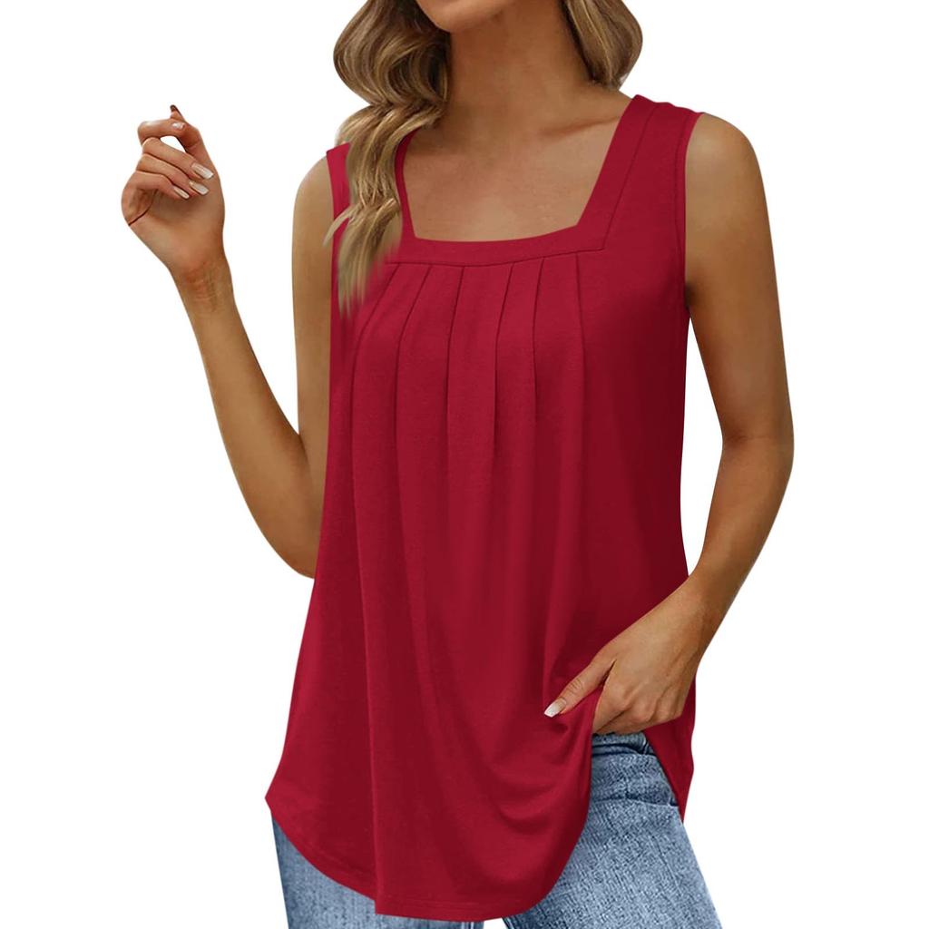 Women's Summer Fashion Casual Sleeveless Square Neck Solid Color Tank Top