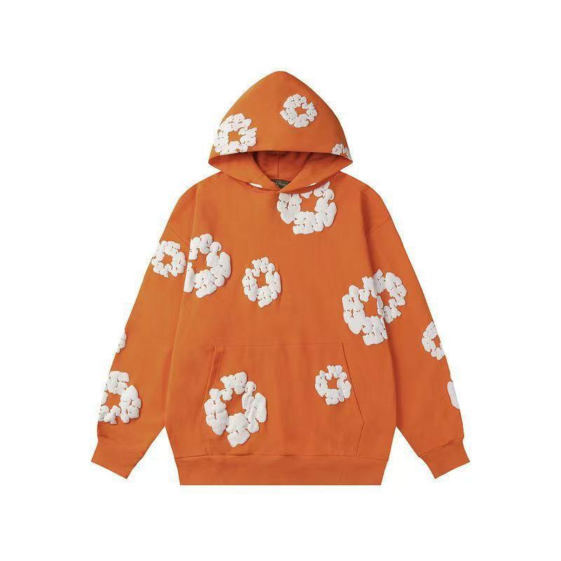 Autumn Men Black Floral Print Hooded Casual Sweatshirt Hoodie