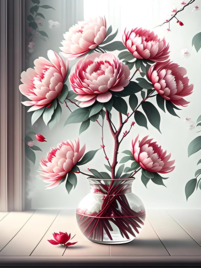 Diamant-Malerei Pfingstrose Blume voller Platz Runde Kamelie Mosaik Vase Bild Strass Stickerei Dekor für Zuhause