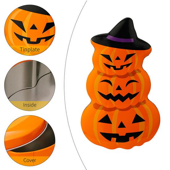 Halloween Pumpkin Candy Tin Box, Stacked Pumpkin Shaped Metal Treat Container with Lid, Orange Tinplate Case for Trick or Treat Party Favors