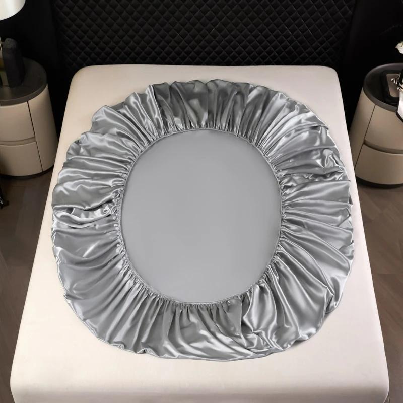 1Pc Satin Elastic Fitted Sheet Solid Mattress Cover for Single Double Couple King Queen Full Twin Bedsheet Satin Bed Linen